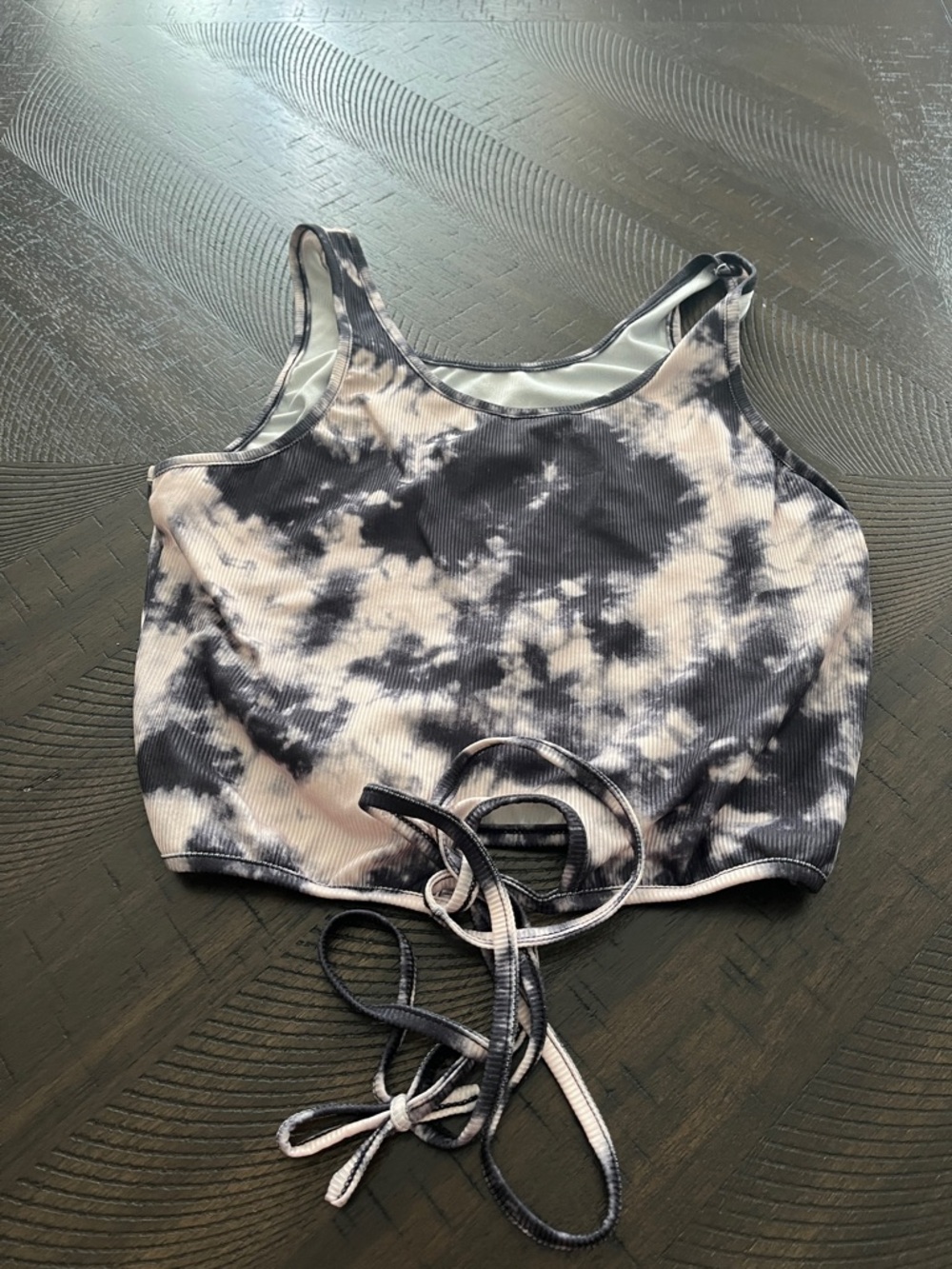 ROMWE Black & Light Gray Tie-Dye Ribbed Lace-Up Crop Top